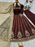 Orange Color Havy Embroidery Siqvas Work Gown Set