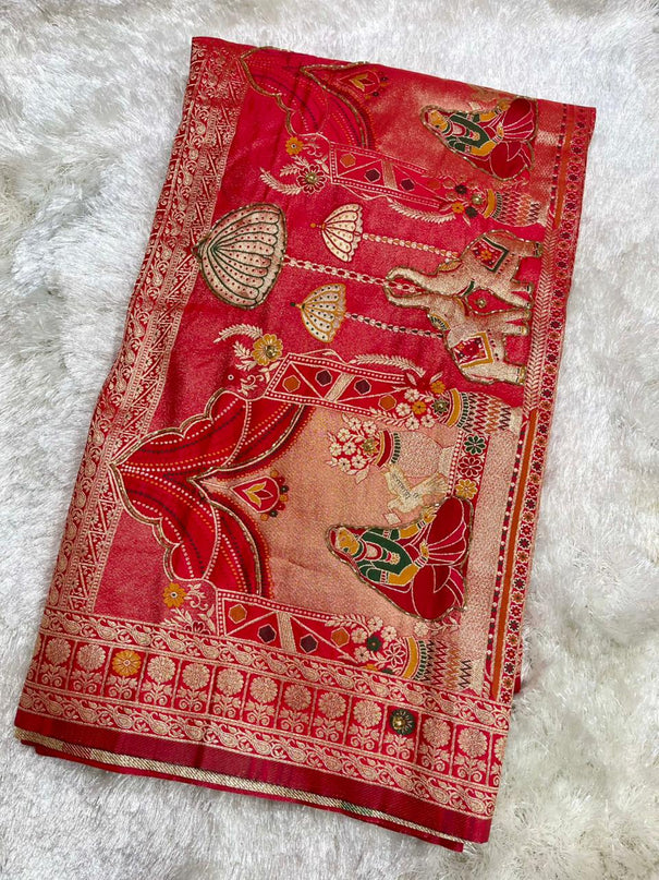 Beautifull Soft HO Silk With Weaving Jacquard  Work Saree