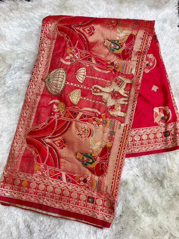 Beautifull Soft HO Silk With Weaving Jacquard  Work Saree