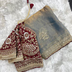 Beautifull Rich Look Embroidery Sequience Work Saree