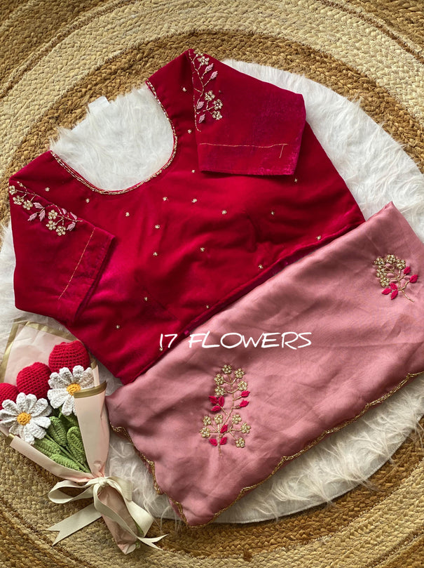 Beautifull Two Tone Rangoli Silk With Flower Hand Work Saree