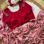 Beautifull Two Tone Rangoli Silk With Flower Hand Work Saree