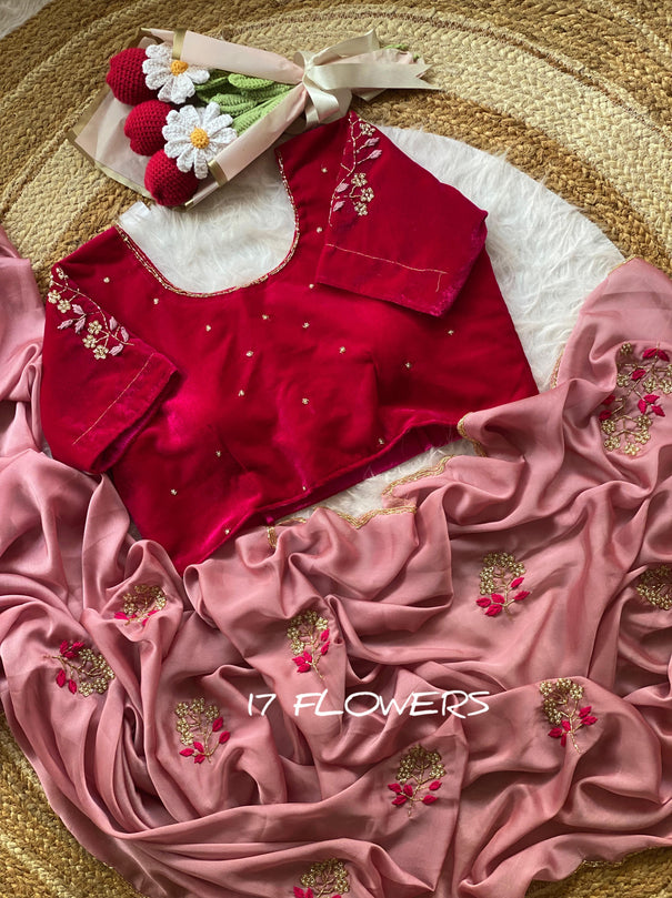 Beautifull Two Tone Rangoli Silk With Flower Hand Work Saree