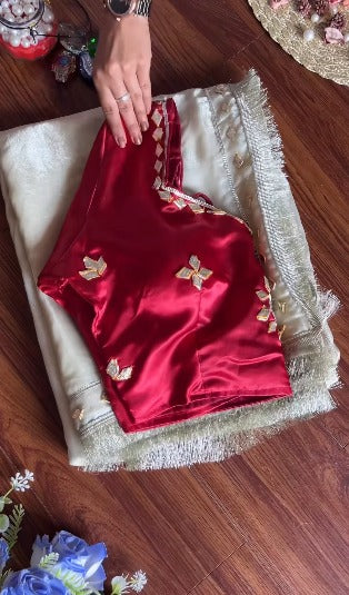 Beautifull Fendy Sattin With Gota Patti Work Saree