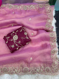 Beautifull Two Tone Tissue Silk With Embroidery Work Saree