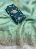 Beautifull Two Tone Tissue Silk With Embroidery Work Saree