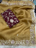 Beautifull Two Tone Tissue Silk With Embroidery Work Saree