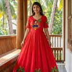 Beautifull Kalamkari Print With Khatli Hand Work Gown