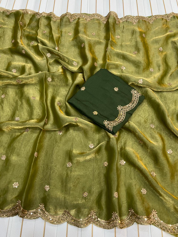 Beautifull Space Silk With Fancy Embrodiery Work Saree