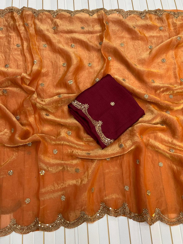 Beautifull Space Silk With Fancy Embrodiery Work Saree