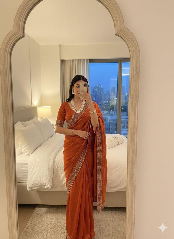 Beautifull Fendy Sartin With Hand Jharkhand Work Saree