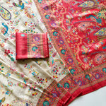 Softy Silk Jacquard Saree with Swarovski Hand Work & Digital Pashmina Print