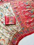 Softy Silk Jacquard Saree with Swarovski Hand Work & Digital Pashmina Print