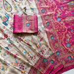 Softy Silk Jacquard Saree with Swarovski Hand Work & Digital Pashmina Print