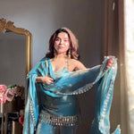 Sequnce with real mirror with redaymade lace broder top plazzo