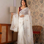 Beautiful Fancy Satin with Khatli Cutdana Hand Work Designer Saree