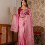 Beautiful Fancy Satin with Khatli Cutdana Hand Work Designer Saree