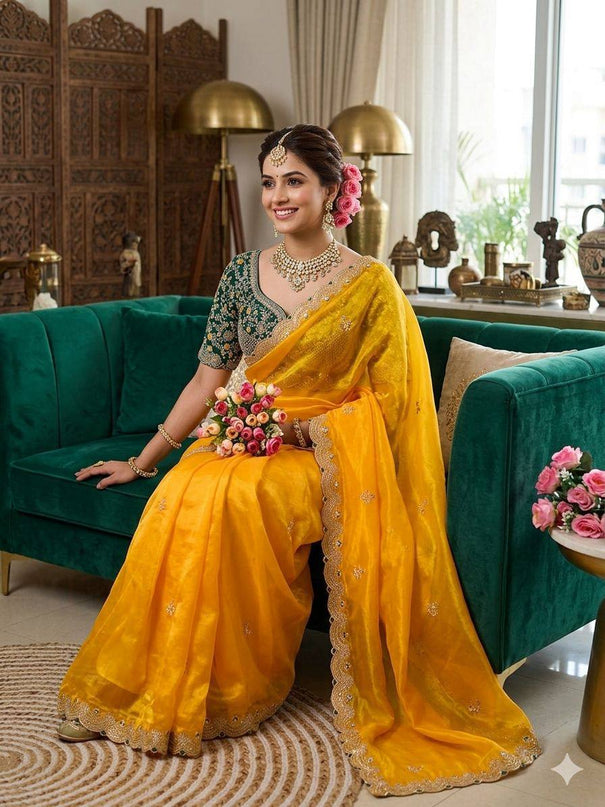 Designer Space Silk Saree With Multi-Sequence Border & Heavy Aari Work saree