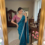 Designer Space Silk Saree With Multi-Sequence Border & Heavy Aari Work saree