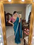 Designer Space Silk Saree With Multi-Sequence Border & Heavy Aari Work saree