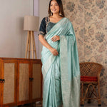 Designer Pure Banarasi Saree With Weaving Motifs & Contrast piping saree