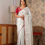 Designer Pure Banarasi Saree With Weaving Motifs & Contrast piping saree