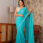 Designer Fendy Chiffon Saree With Cutdana Moti Border & Handwork saree