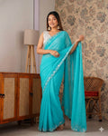 Designer Fendy Chiffon Saree With Cutdana Moti Border & Handwork saree