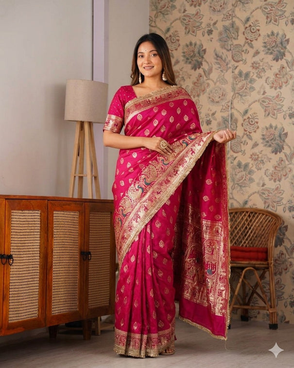 Designer Pure HO Silk With Jacquard Weaving & Cutdana Handwork Saree