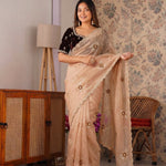 Designer Light Organza With Moti Cutdana Border & Heavy Handwork Saree