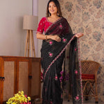 Designer Light Organza With Moti Cutdana Border & Heavy Handwork Saree