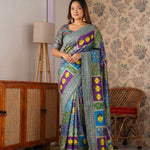 Designer Premium Chinon Silk With Print & Real Mirror Work Saree