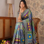 Designer Premium Chinon Silk With Print & Real Mirror Work Saree