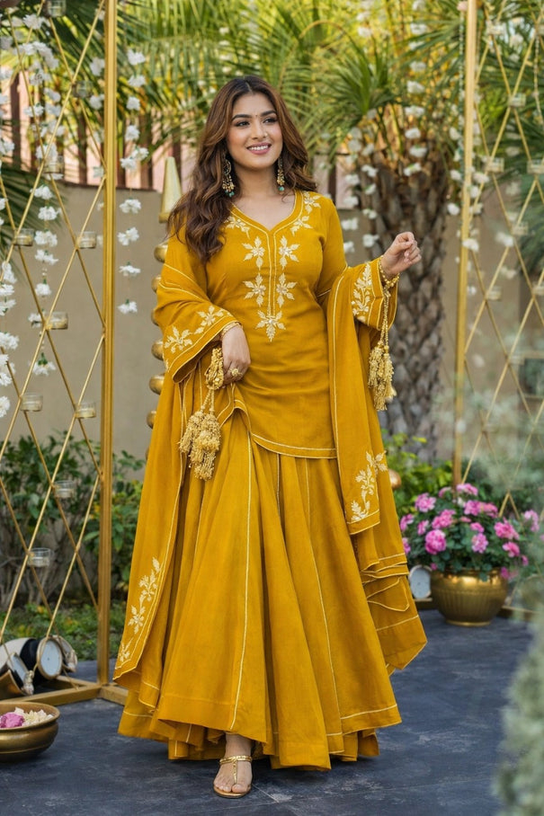 Beautiful Soft Crunchy Chiffon Suit With Hand Charkhi Gota Patti Work