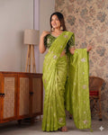 Beautiful Rich Space Silk Saree With Tone-to-Tone aarco Embroidery work