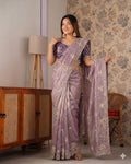 Beautiful Rich Space Silk Saree With Tone-to-Tone aarco Embroidery work