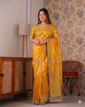 Beautiful Rich Space Silk Saree With Tone-to-Tone aarco Embroidery work