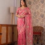 Beautiful Rich Space Silk Saree With Tone-to-Tone aarco Embroidery work