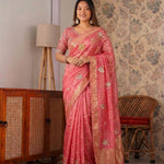 Beautiful Rich Space Silk Saree With Tone-to-Tone aarco Embroidery work