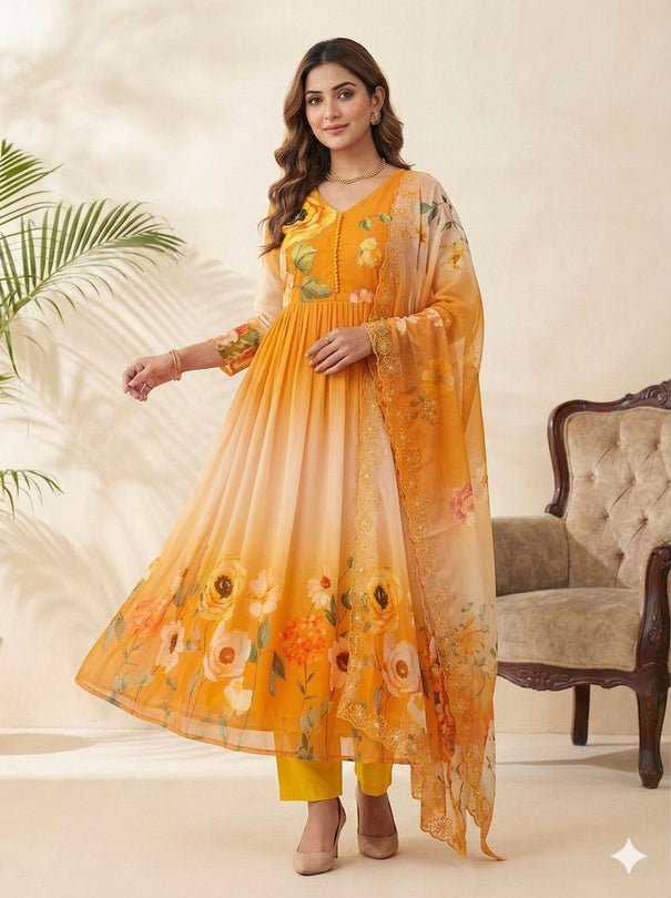 Beautifull Fox Georgette Handwork Neck Sleeve Gown
