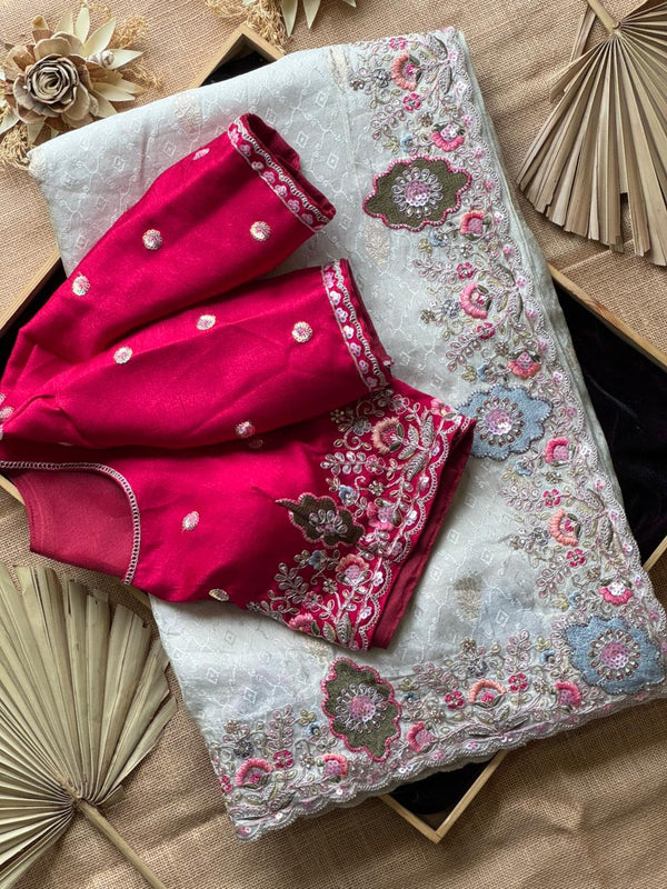 Beautiful  Look Coding Work & Multi Colour Sequence Dola Silk Saree