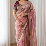 Beautiful Elegant Rich Look Embroidery Thread Work Premium Space Silk Saree