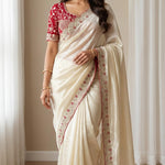 Beautiful Elegant Rich Look Embroidery Thread Work Premium Space Silk Saree