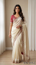 Beautiful Elegant Rich Look Embroidery Thread Work Premium Space Silk Saree