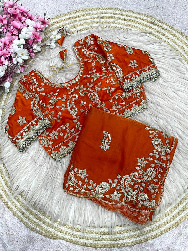 Beautiful Soft Rich Fandy Satin Silk Sequence Embroidery Work Saree
