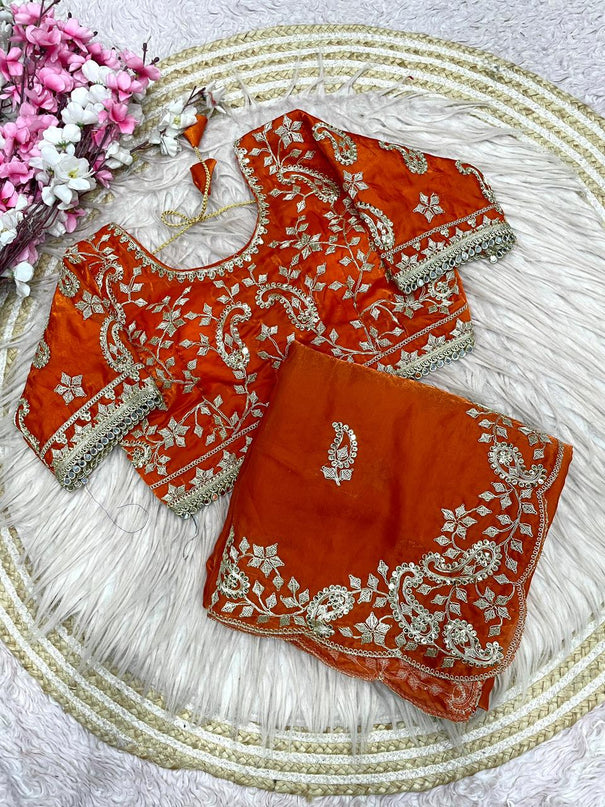 Beautiful Soft Rich Fandy Satin Silk Sequence Embroidery Work Saree