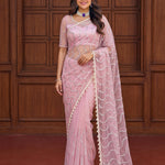 Beautiful Soft Rich Net Embroidery Sequence Pearl Work Saree