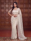 Beautiful Soft Rich Net Embroidery Sequence Pearl Work Saree