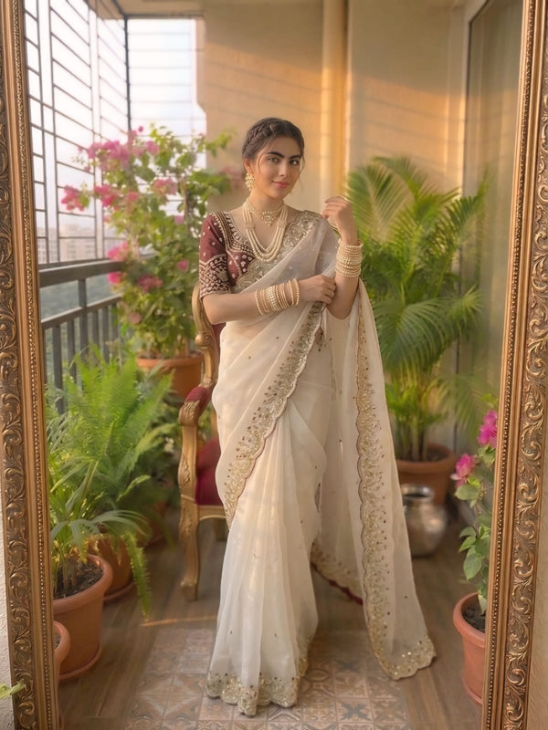 Beautiful Soft Rich Fendy Silk Multi & Sequence with Embroidery Work Saree