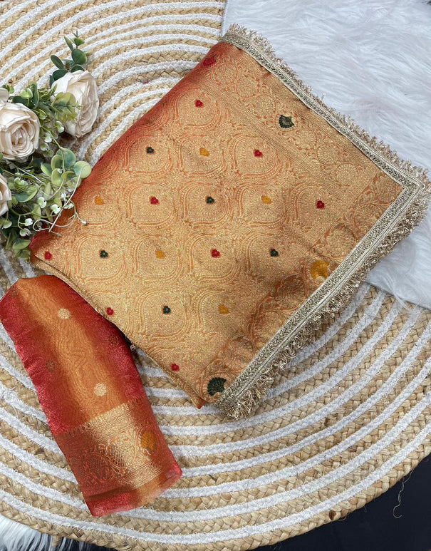 Beautiful Soft Rich Jacquard Minakari Silk & Embroidery Work Saree